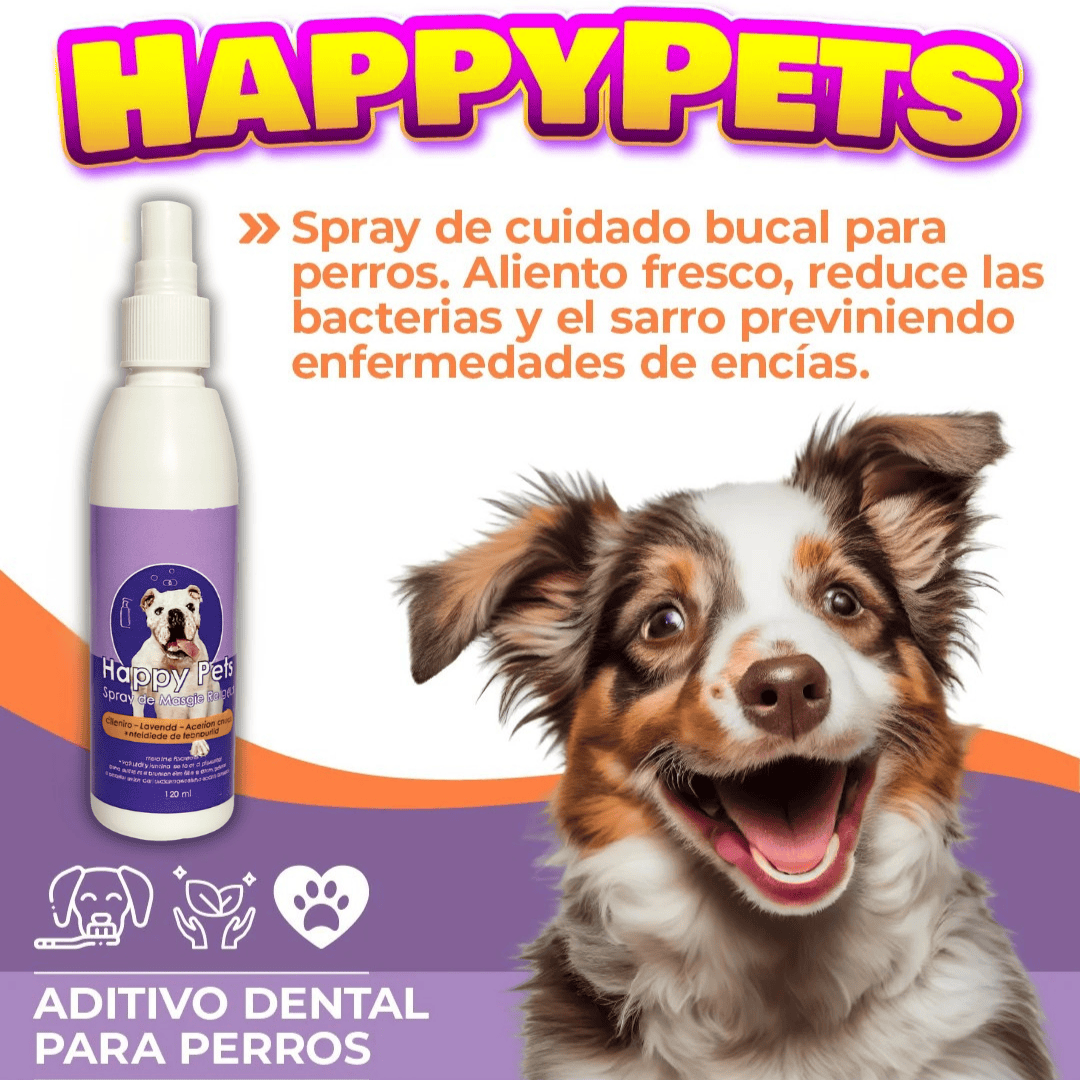 ENJUAGUE BUCAL HAPPY PETS ® ELIMINA EL MAL ALIENTO Y SARRO DE TUS MASCOTAS